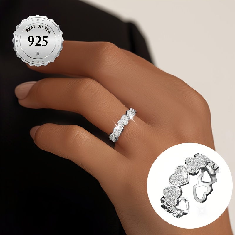 Women's Open Ring Surprise Gift Solid Cubic Zirconia S925 Silver